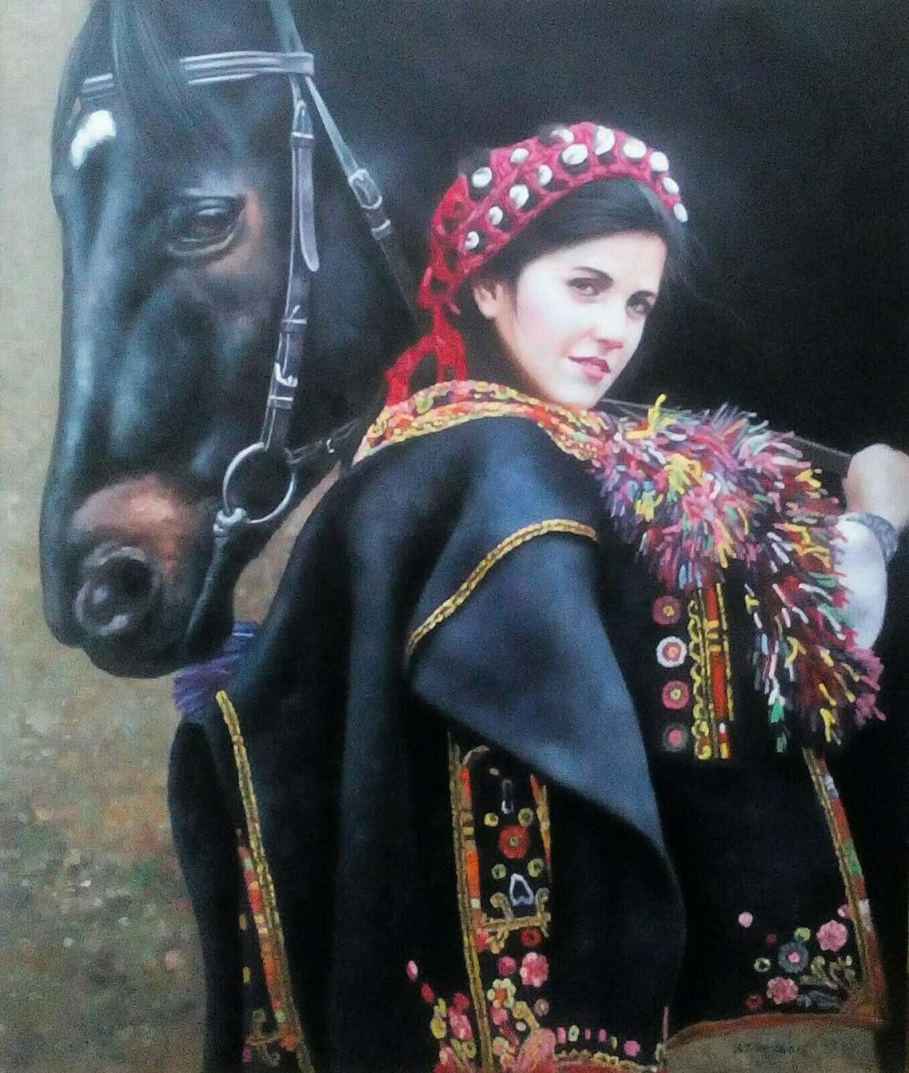 王冬寒油画作品《【美女骏马】作者王冬寒》【图0】