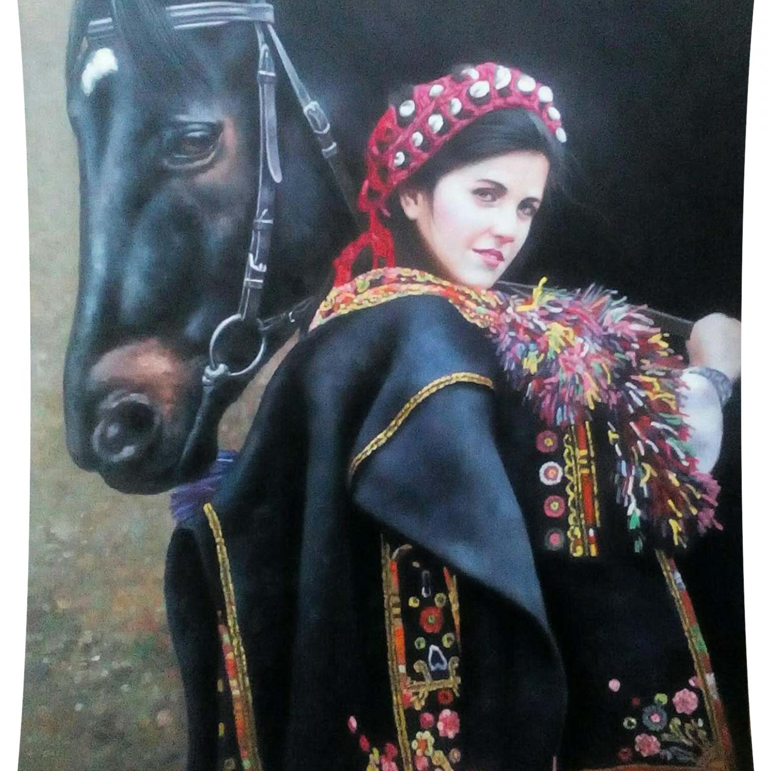 王冬寒油画作品《【美女骏马】作者王冬寒》