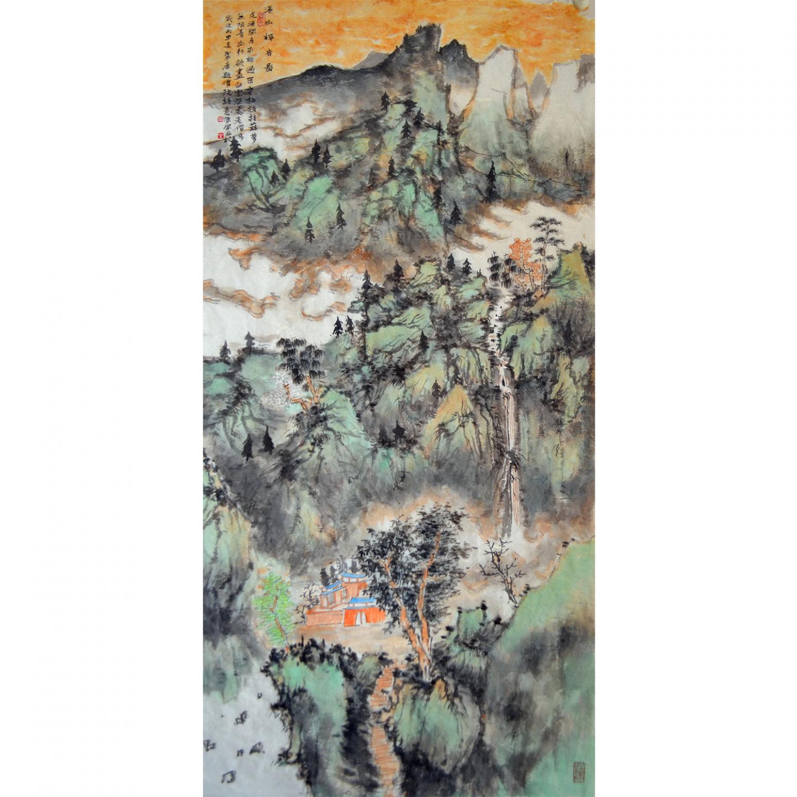 陈乐国画作品《【溪山禅音图】作者陈乐》