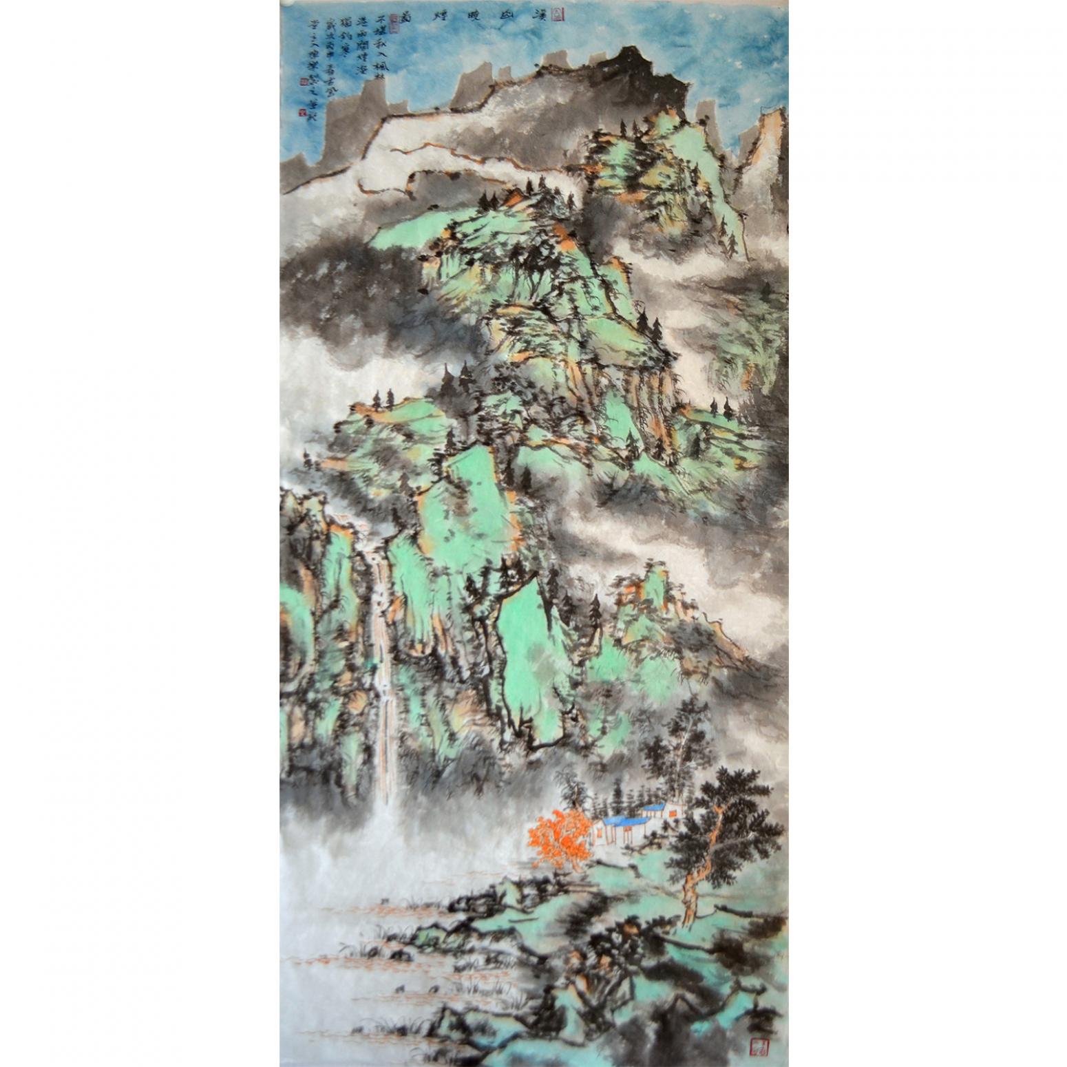 陈乐国画作品《【溪山晓烟图】作者陈乐》