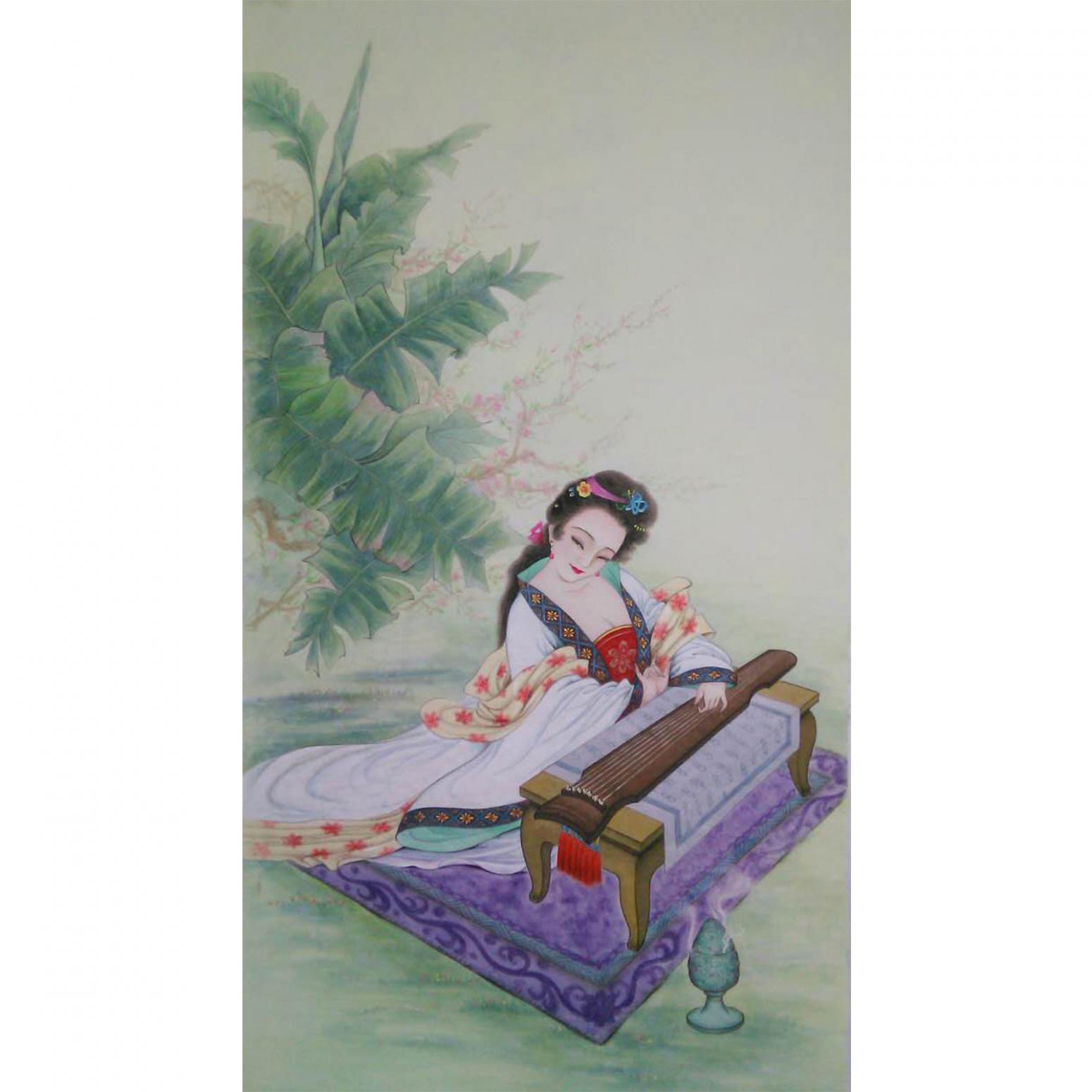 徐景莲国画作品《【抚琴】作者徐景莲》