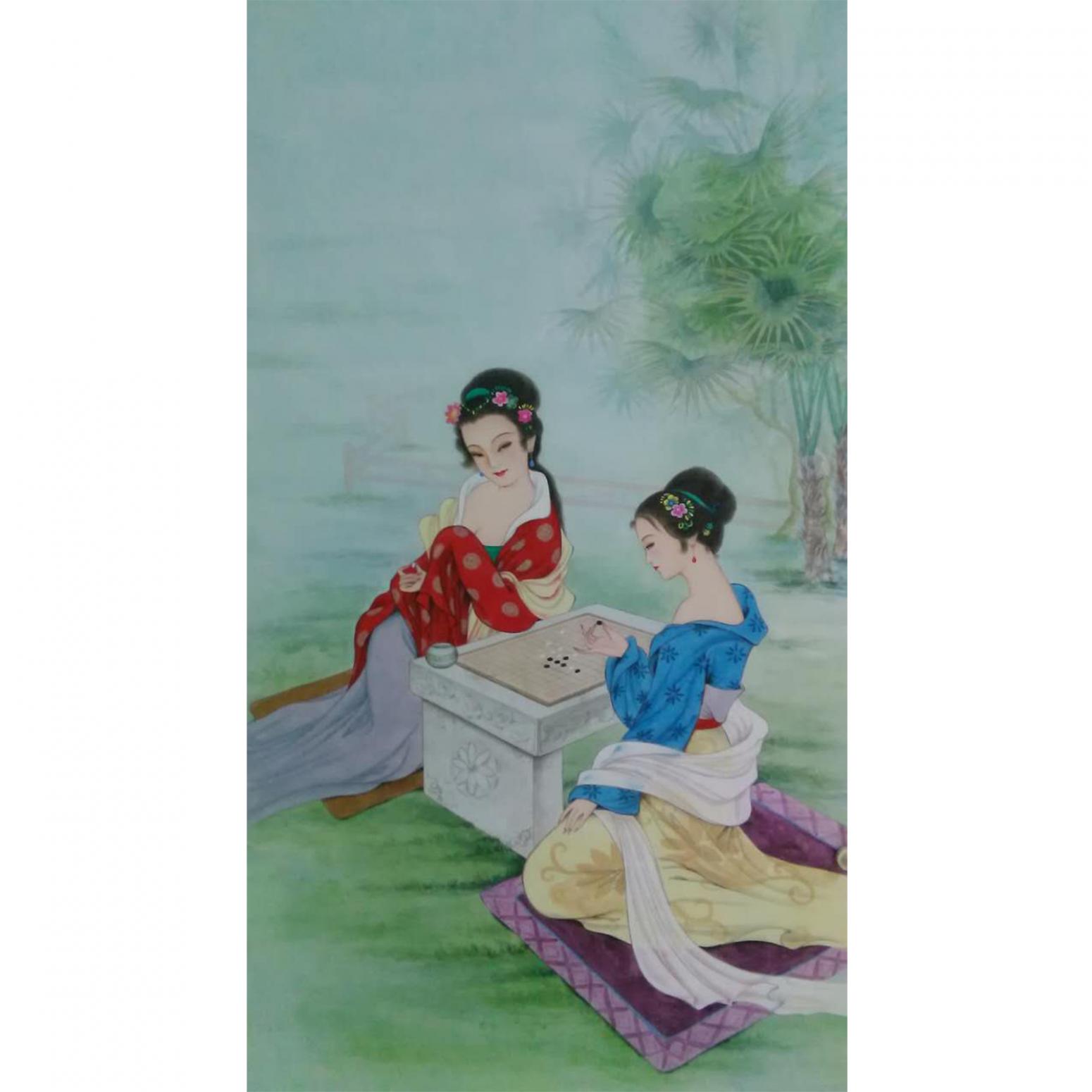 徐景莲国画作品《【两女对弈】徐景莲》