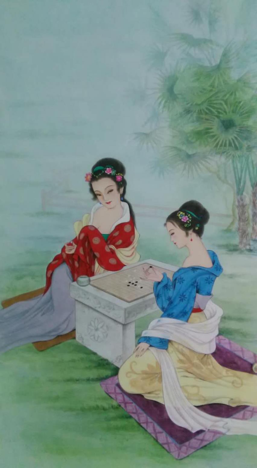 徐景莲国画作品《【两女对弈】徐景莲》【图0】