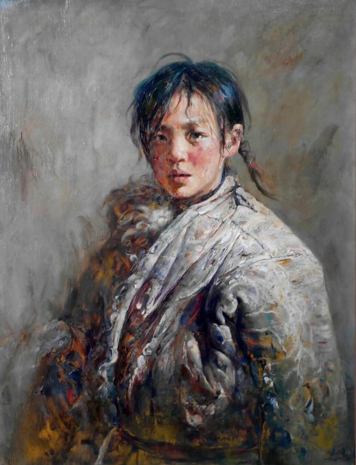 朱明油画作品《【藏族女孩】作者朱明》【图0】