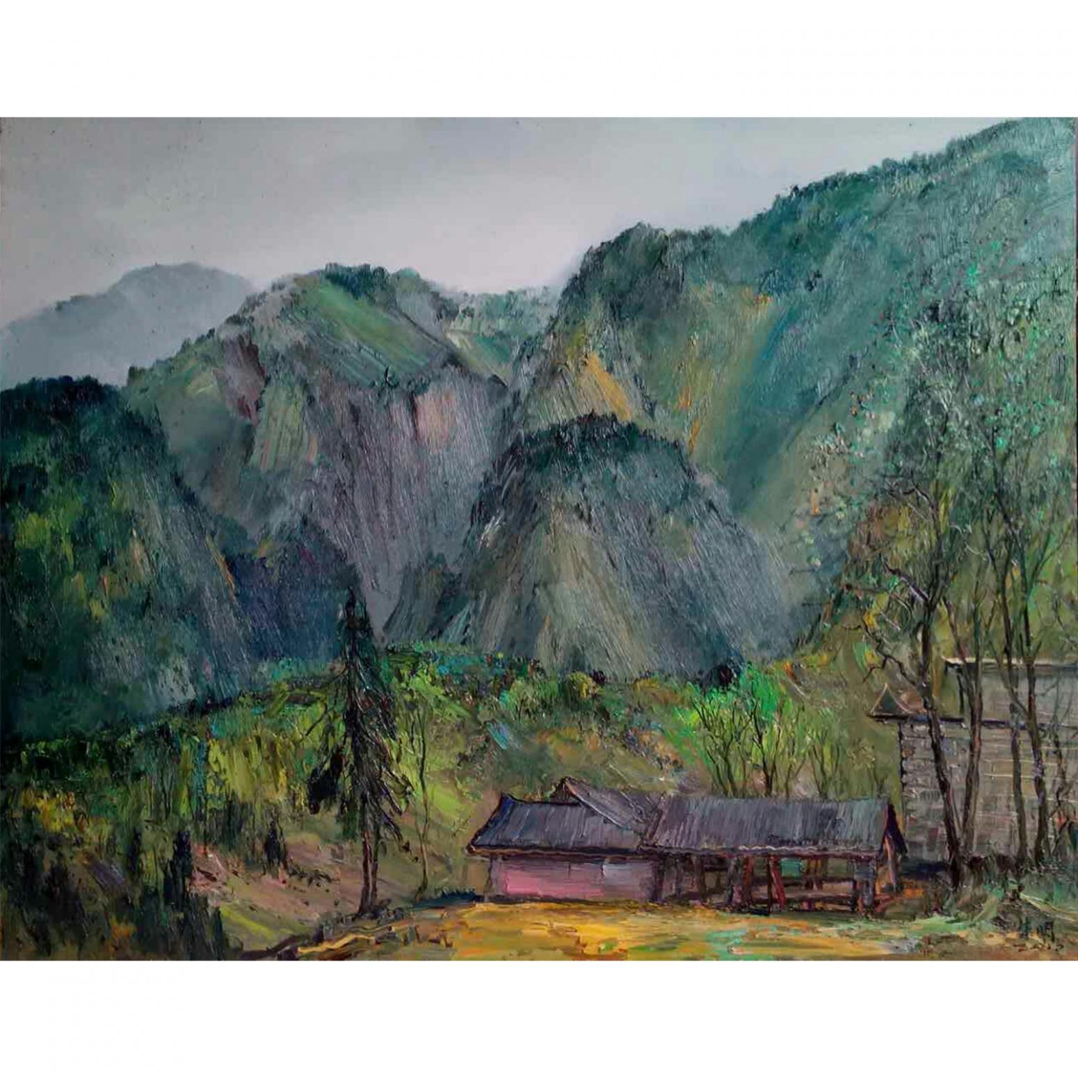 朱明油画作品《【山间小屋】作者朱明》