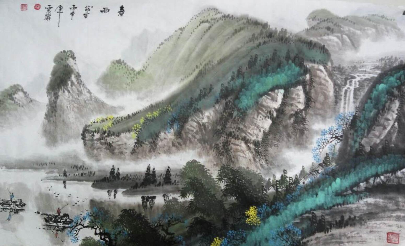侯虎乐国画作品《【春雨】作者侯虎乐》【图0】