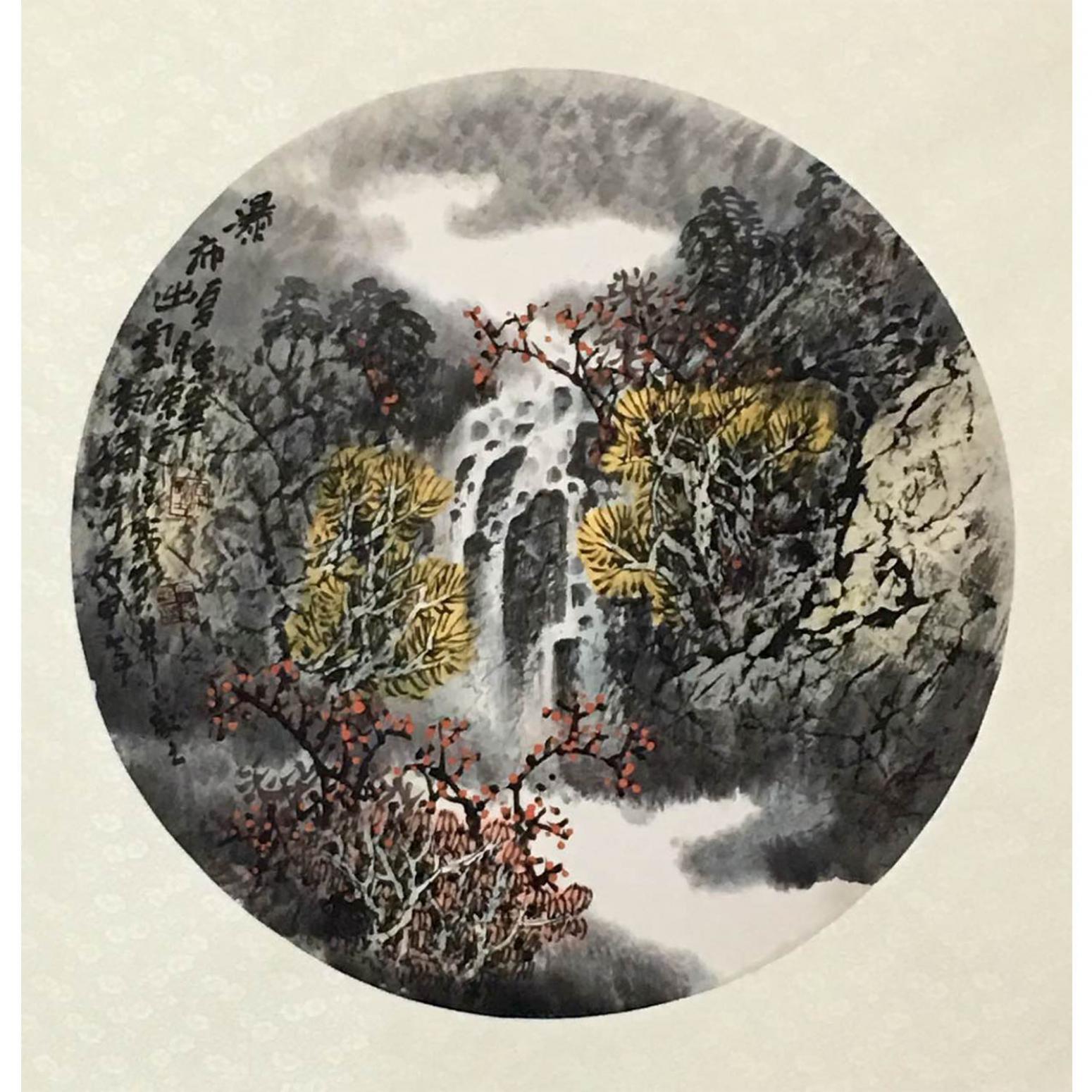 原东平国画作品《【秋水瀑布】作者原东平》