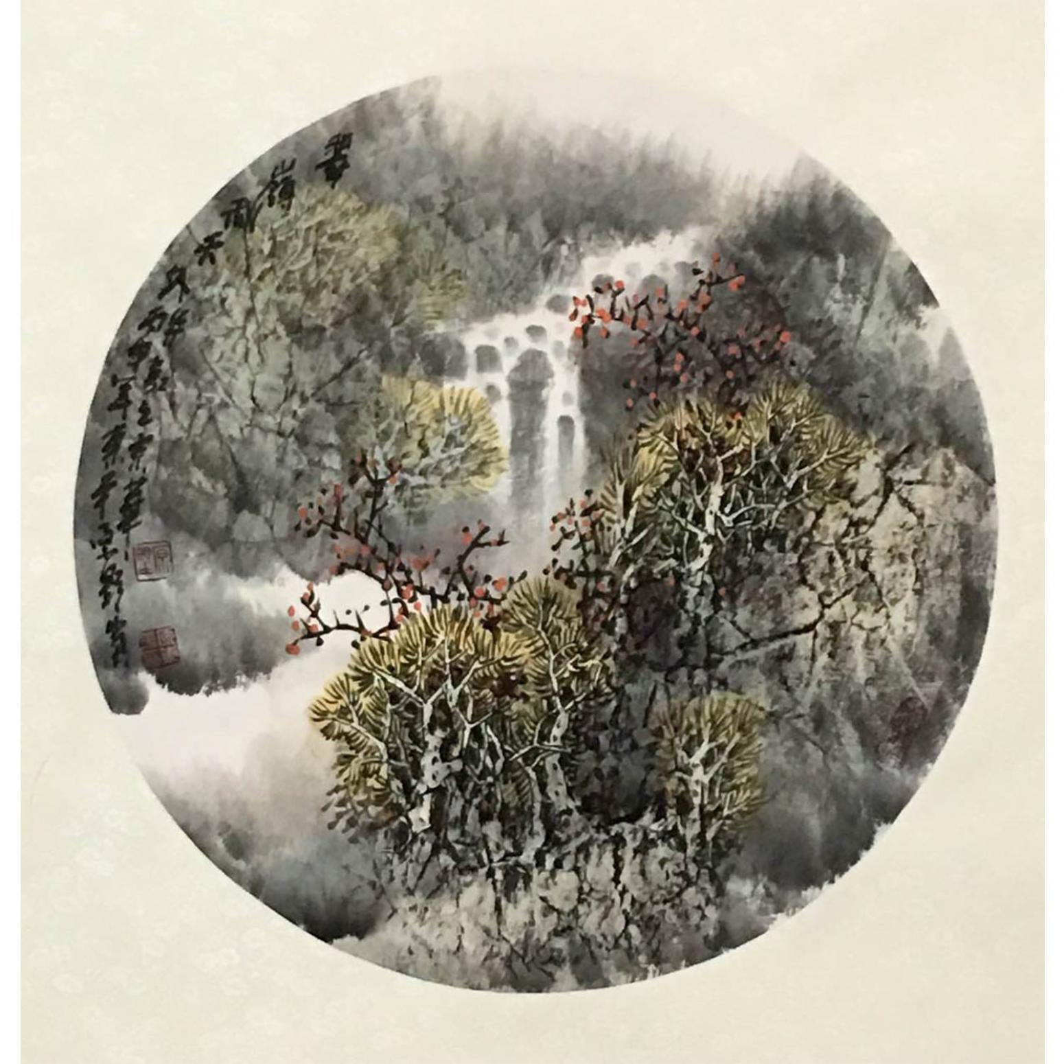 原东平国画作品《【瀑布】作者原东平》