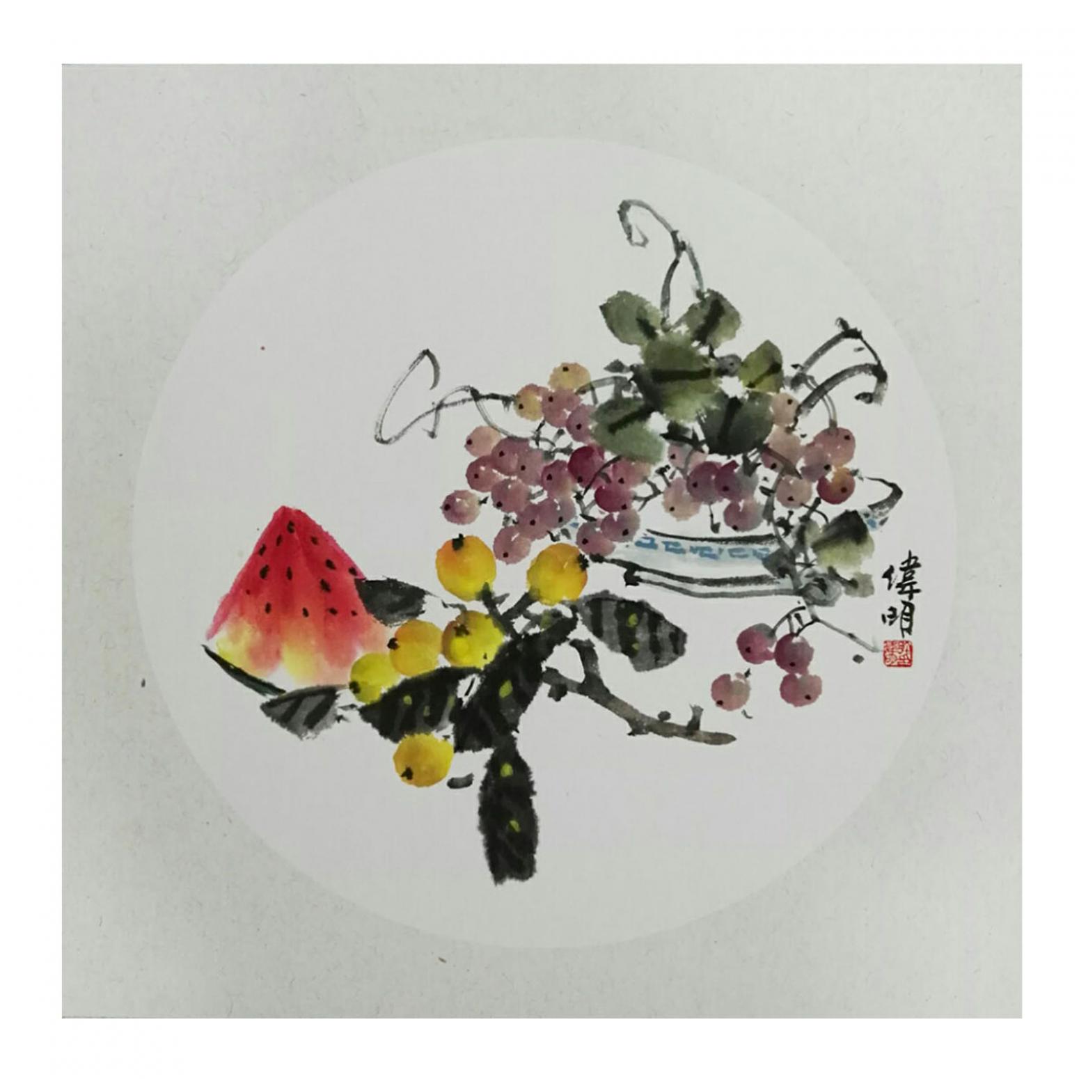 许伟明国画作品《【果香】作者许伟明》