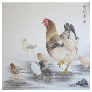 傅饶国画作品《【合家欢】作者傅饶》价格4800.00元