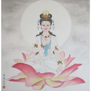 傅饶国画作品《【观音坐莲】作者傅饶》价格4800.00元