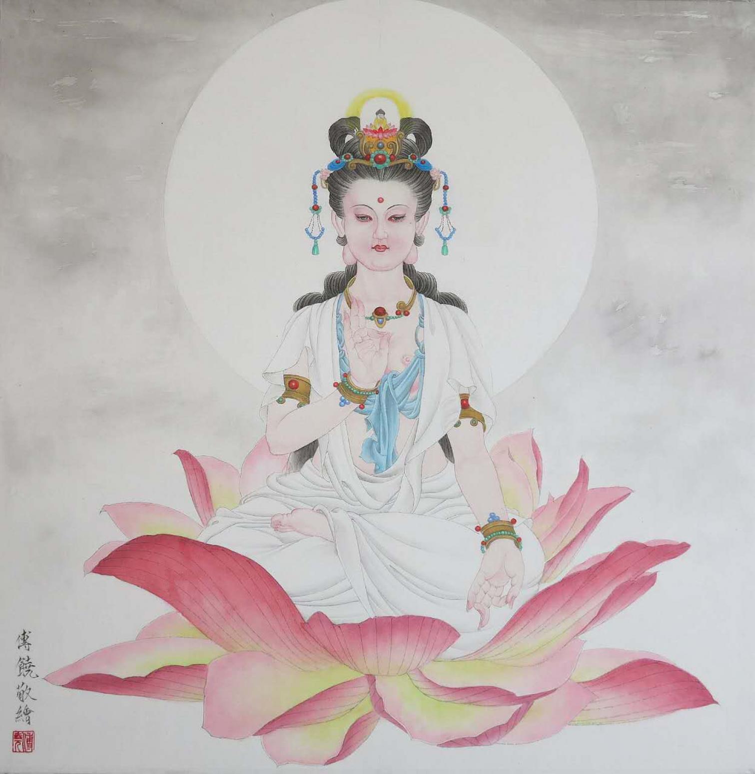 傅饶国画作品《【观音坐莲】作者傅饶》【图0】