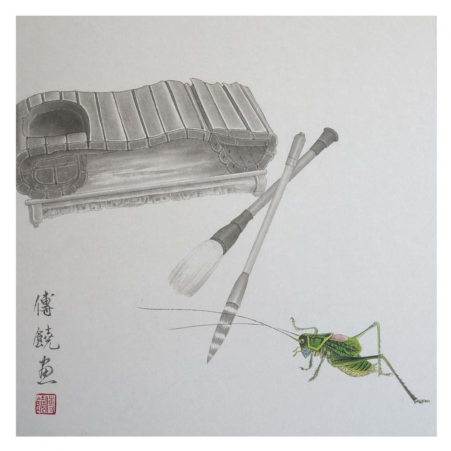 傅饶国画作品《【蝈蝈】作者傅饶》