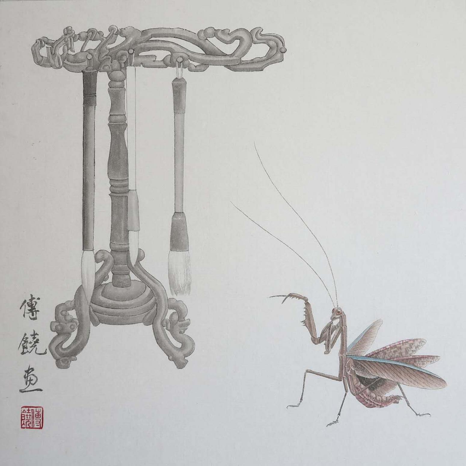 傅饶国画作品《【螳螂】作者傅饶》【图0】