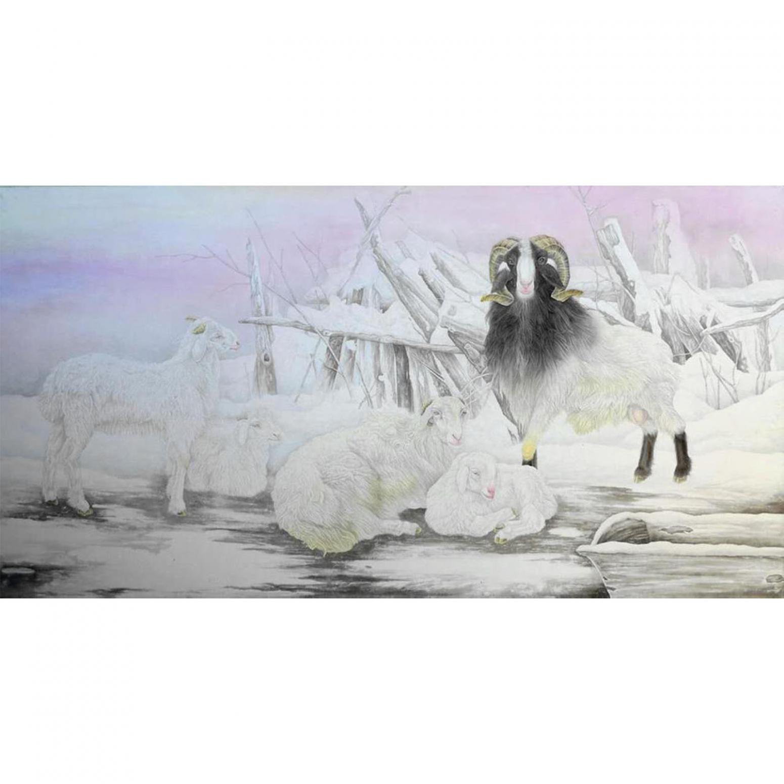 傅饶国画作品《【羊羊得意】作者傅饶》