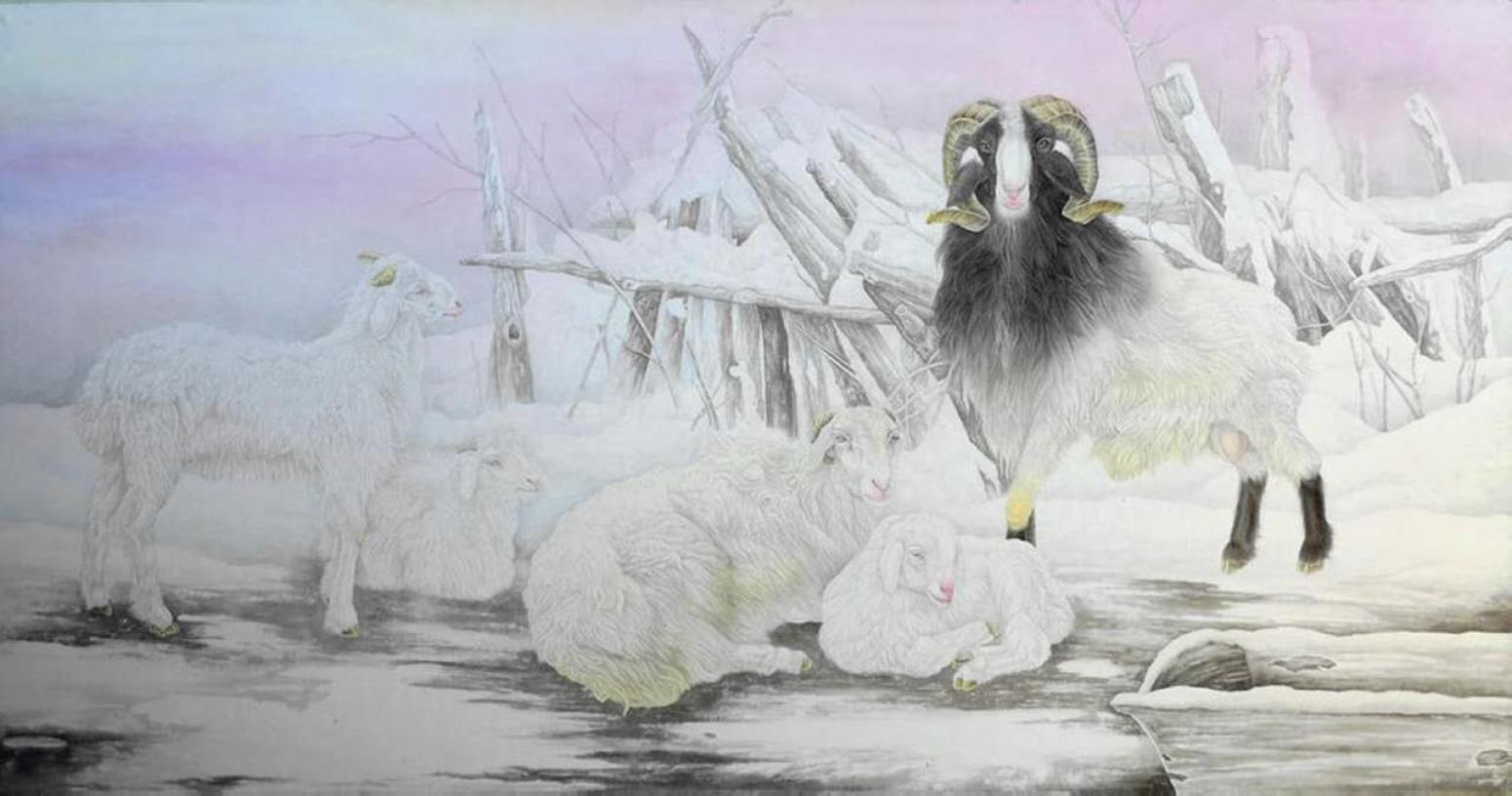 傅饶国画作品《【羊羊得意】作者傅饶》【图0】