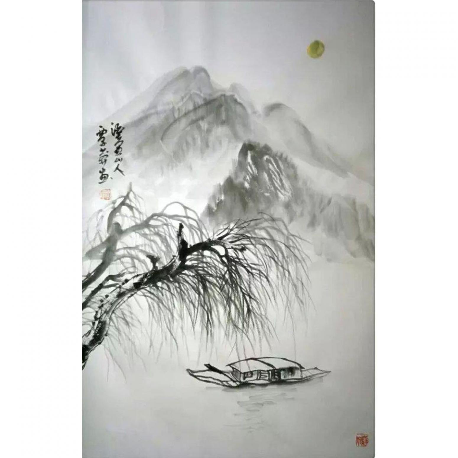 覃莽国画作品《【归柳】作者覃莽》