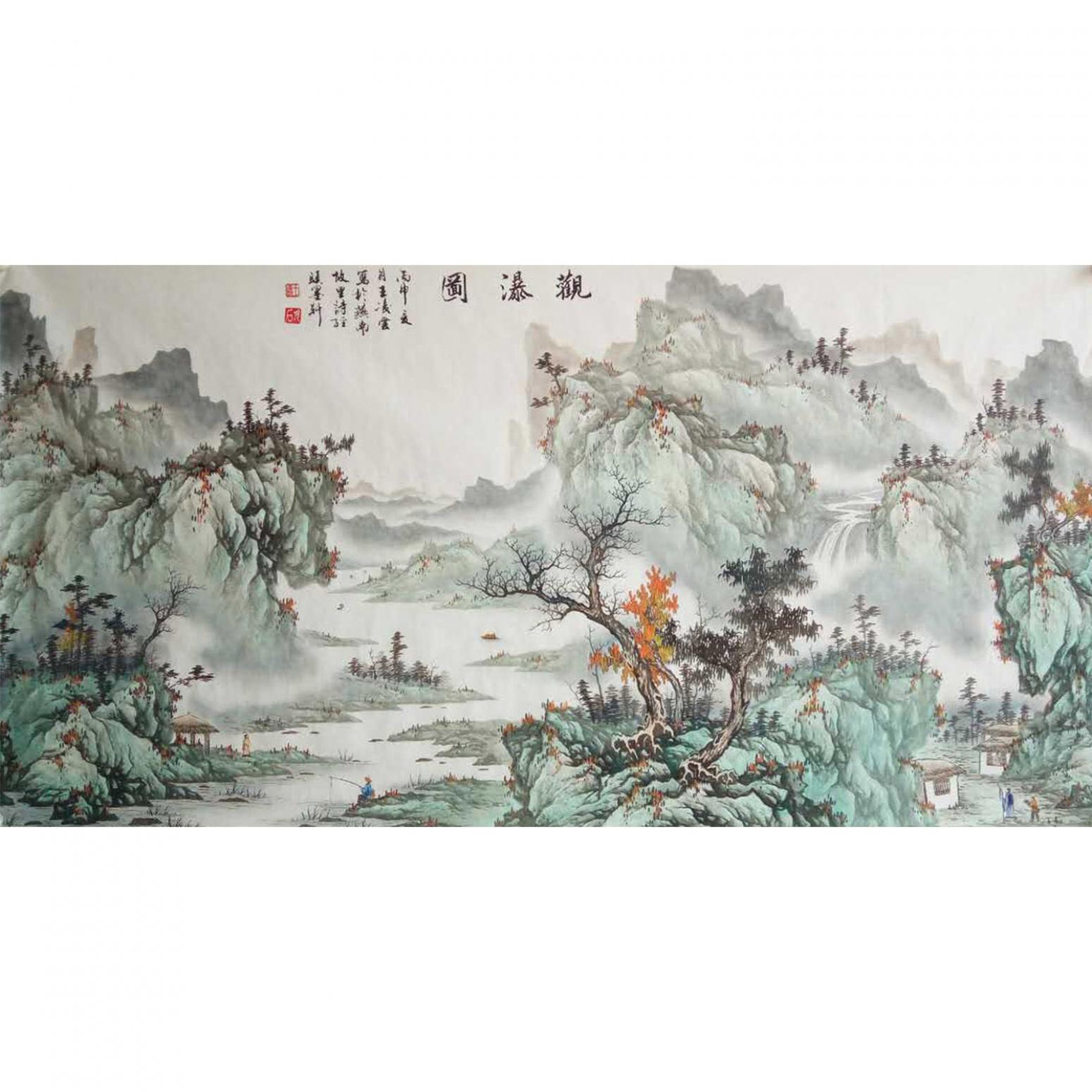 王凌云国画作品《【观瀑图2】作者王凌云》