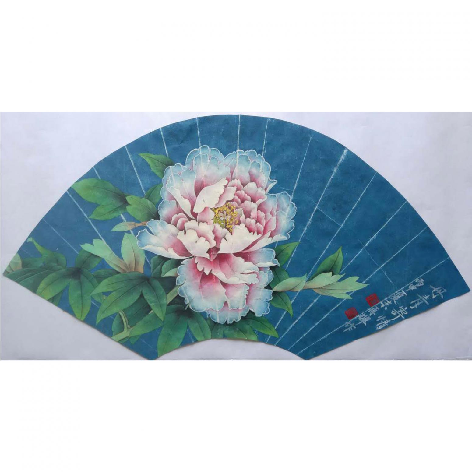 唐再辉国画作品《扇面花鸟-丹青寄情》