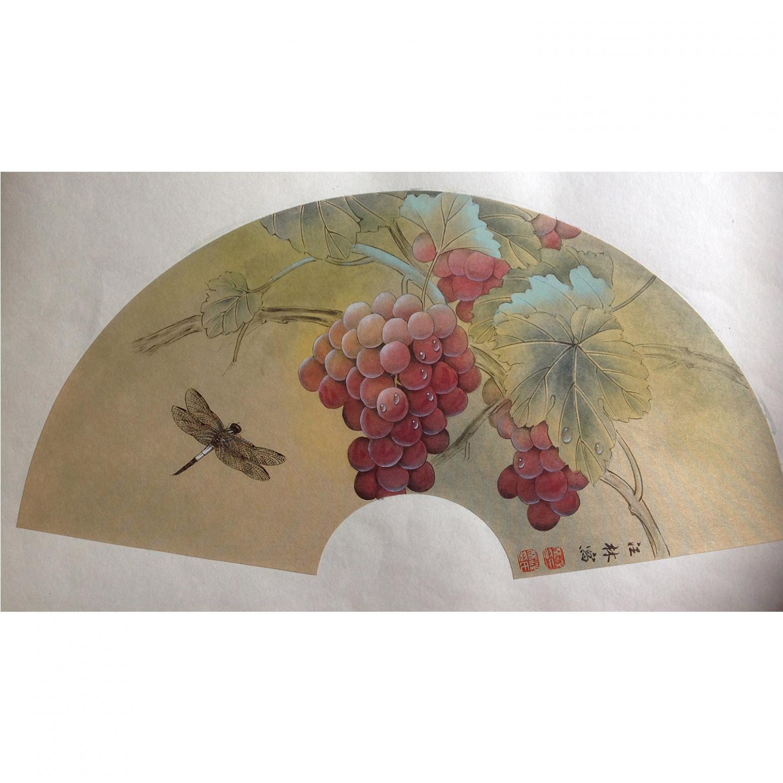 汪林国画作品《【蜻蜓葡萄】作者汪林》