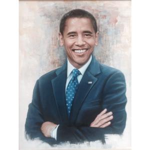 艺术品图片：艺术家张大胜油画作品名称《【奥巴马】作者张大胜》价格14400.00 元