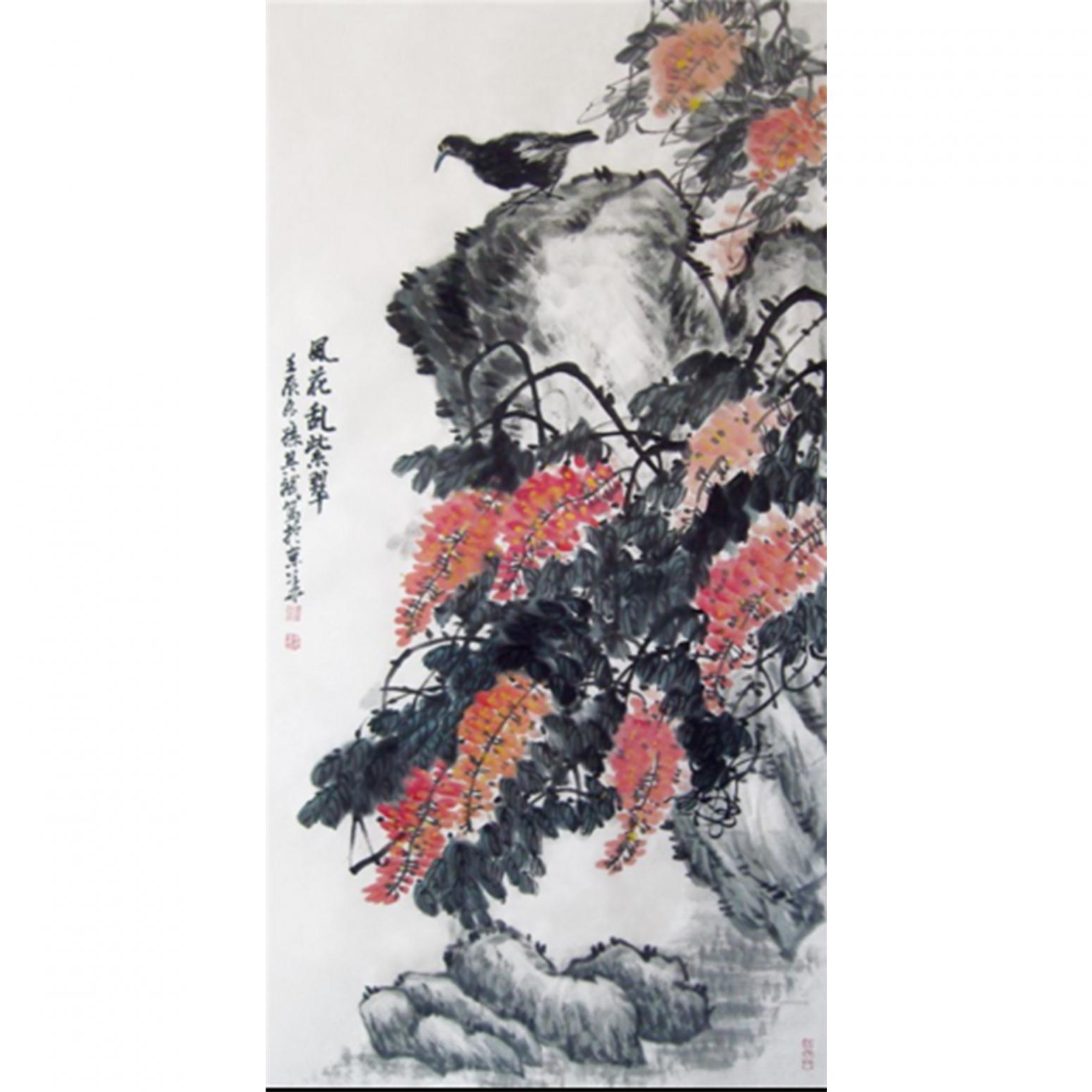 孙其斌国画作品《【风花乱紫翠】作者孙其斌》