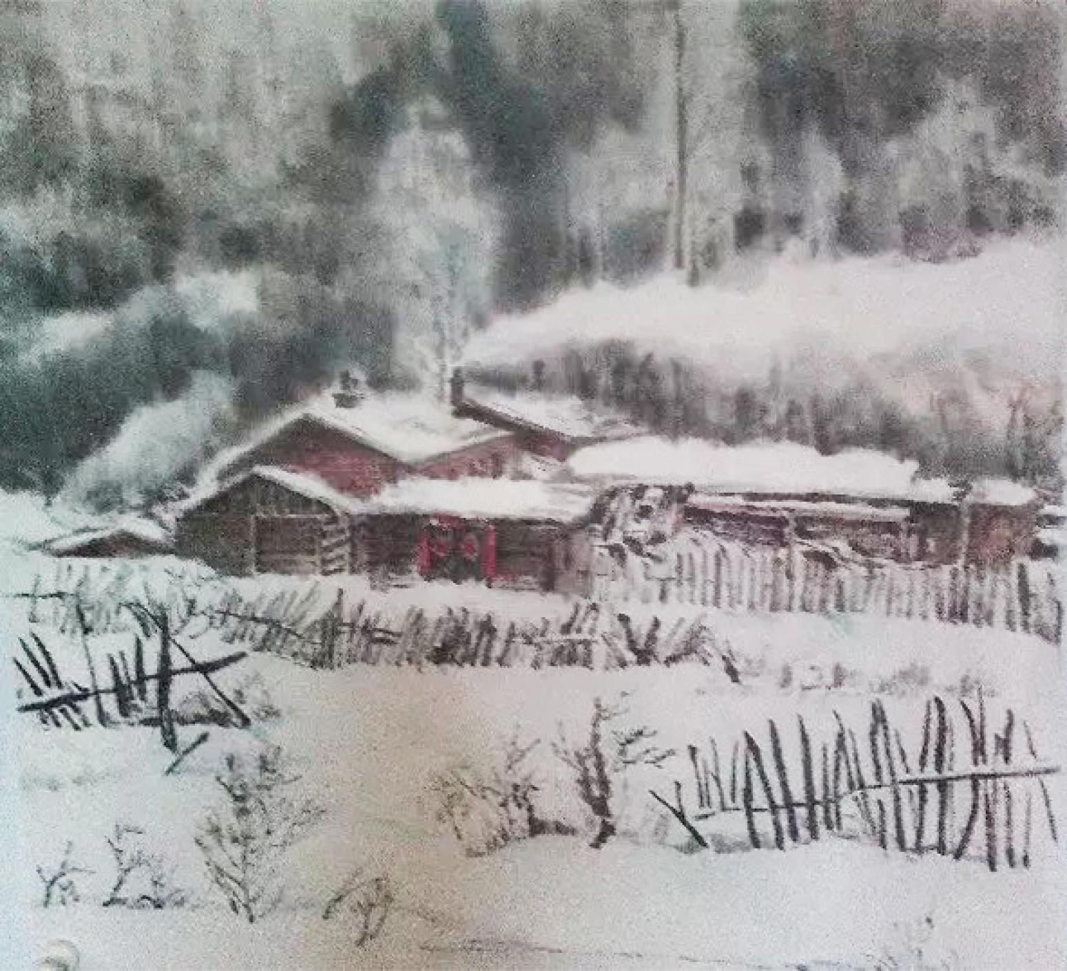 许金玉国画作品《【雪村一景】作者许金玉》【图0】