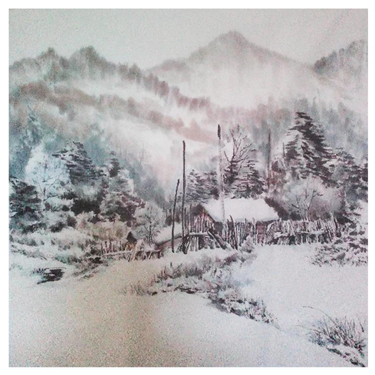 许金玉国画作品《【雪村一景】作者许金玉》