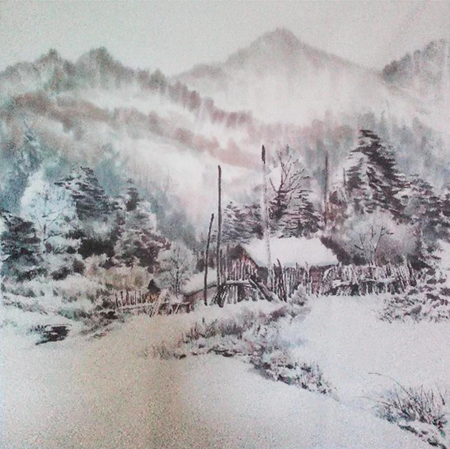 许金玉国画作品《【雪村一景】作者许金玉》【图0】