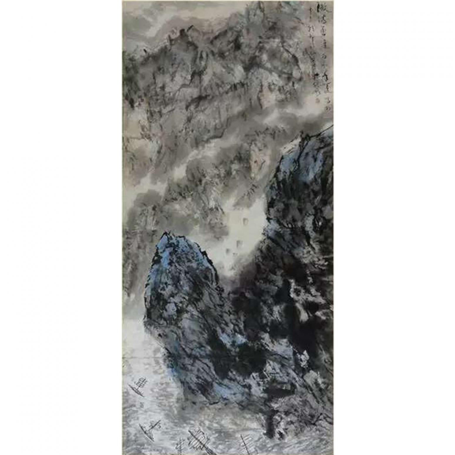 狄峰国画作品《【千帆脚下过 绿水环江流】作者狄峰》