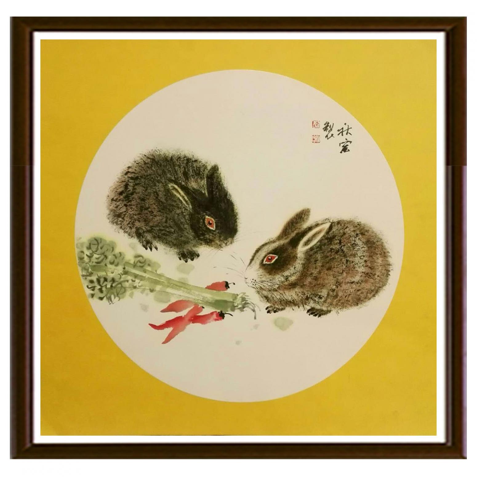 陈秋宏国画作品《【双兔同食】作者陈秋宏》【图2】