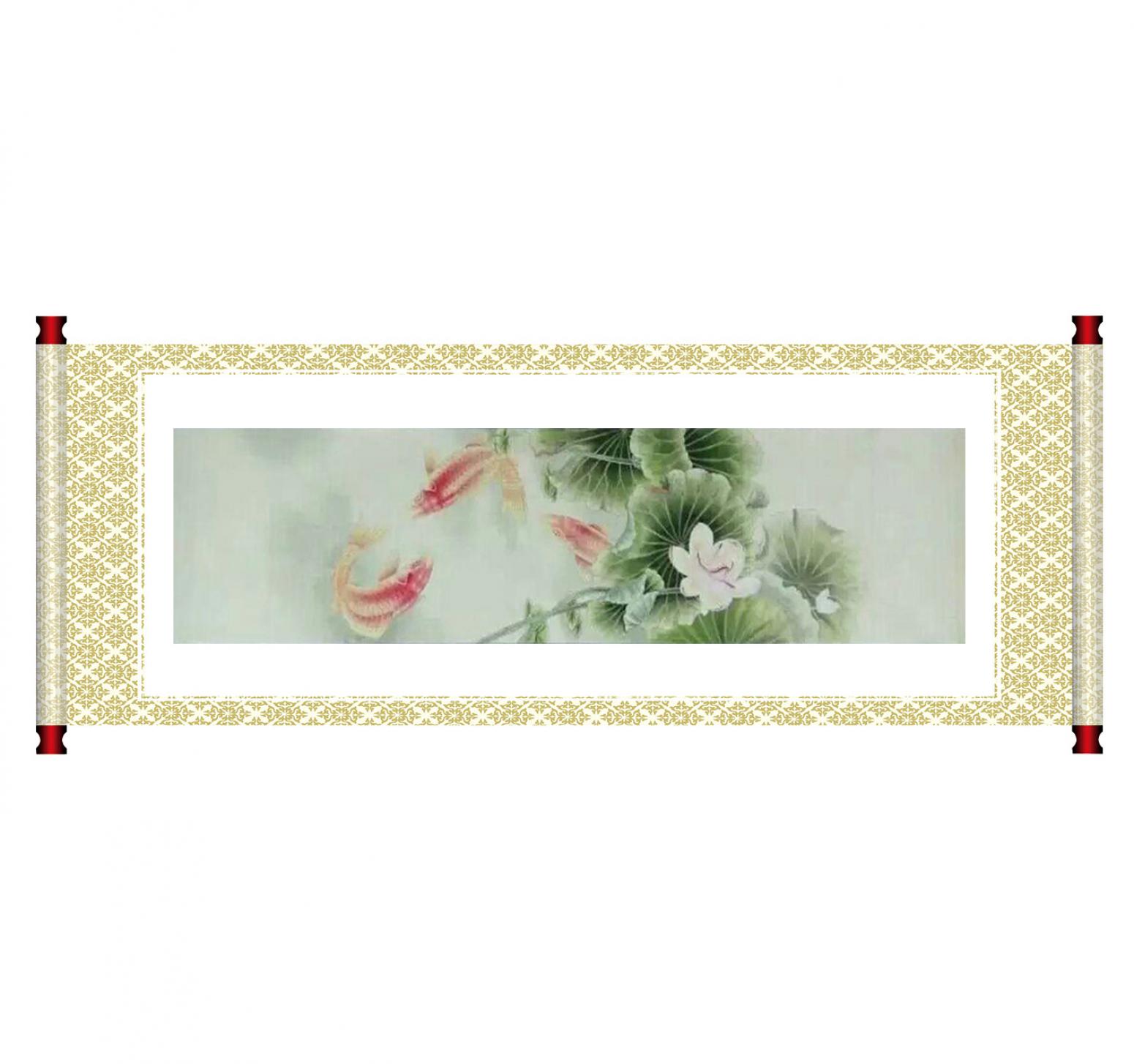 林丽姐国画作品《【荷塘与鱼】作者林丽姐》【图1】