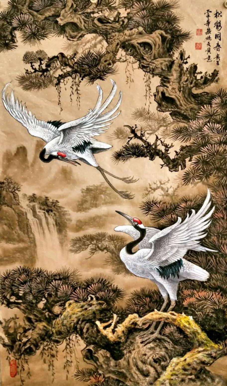 姚天顺国画作品《【松鹤同春】作者姚天顺》【图0】