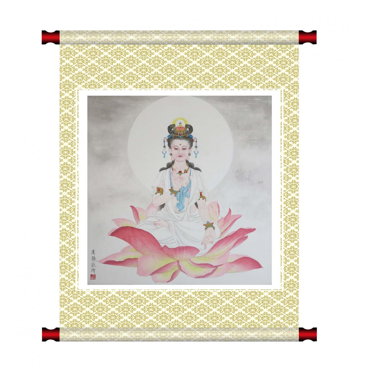 傅饶国画作品《【观音坐莲】作者傅饶》【图1】