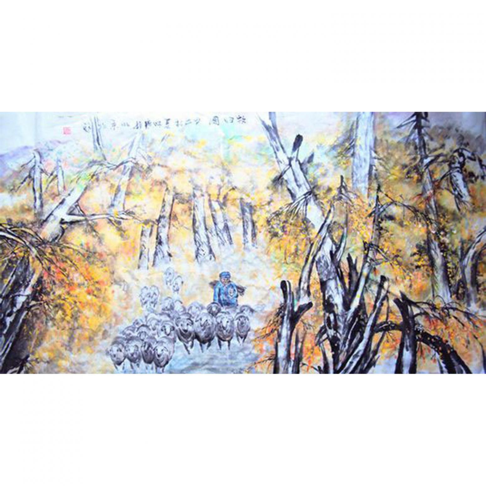 李沛泰国画作品《【放牧图】作者李沛泰》