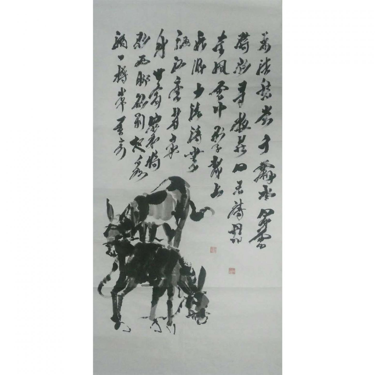 吴俊彬国画作品《【牧驴图2】作者吴俊彬》