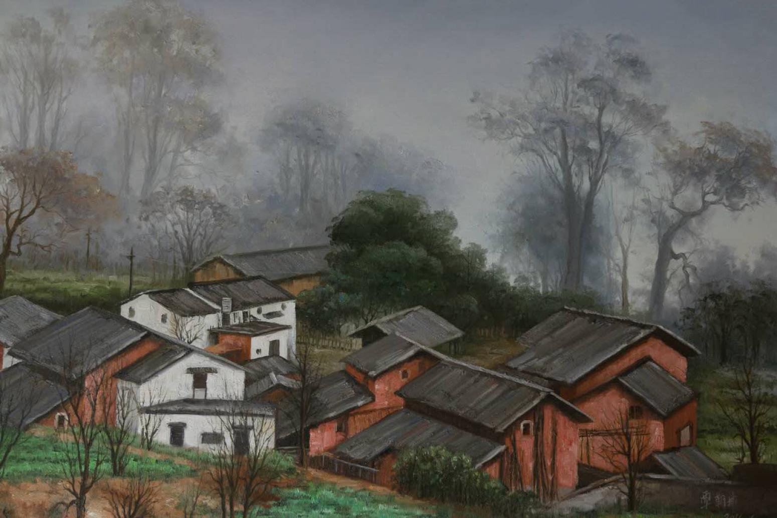 覃朝坤油画作品《【山村】作者覃朝坤》【图0】