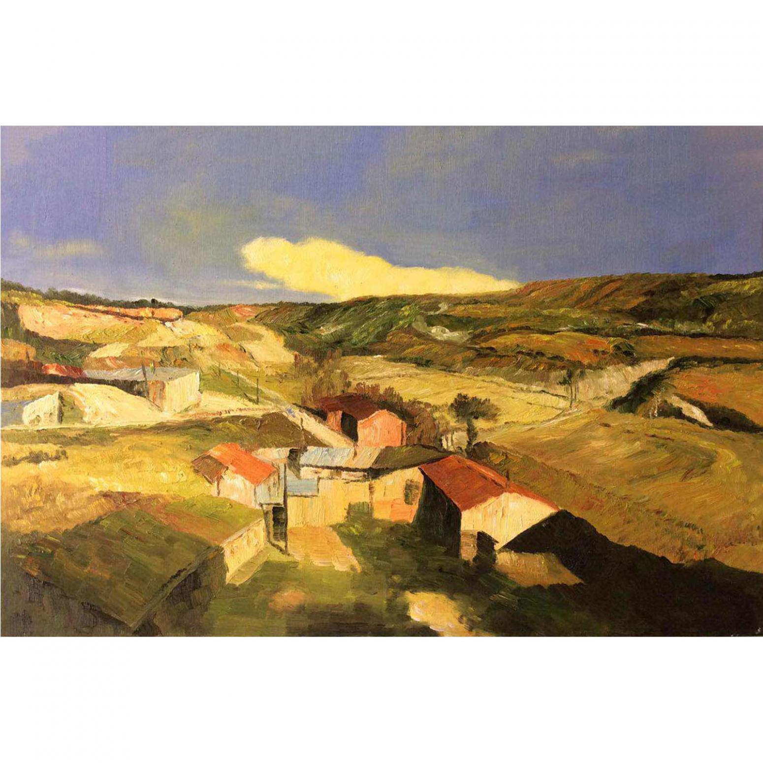 王艺油画作品《【原野小村】作者王艺》