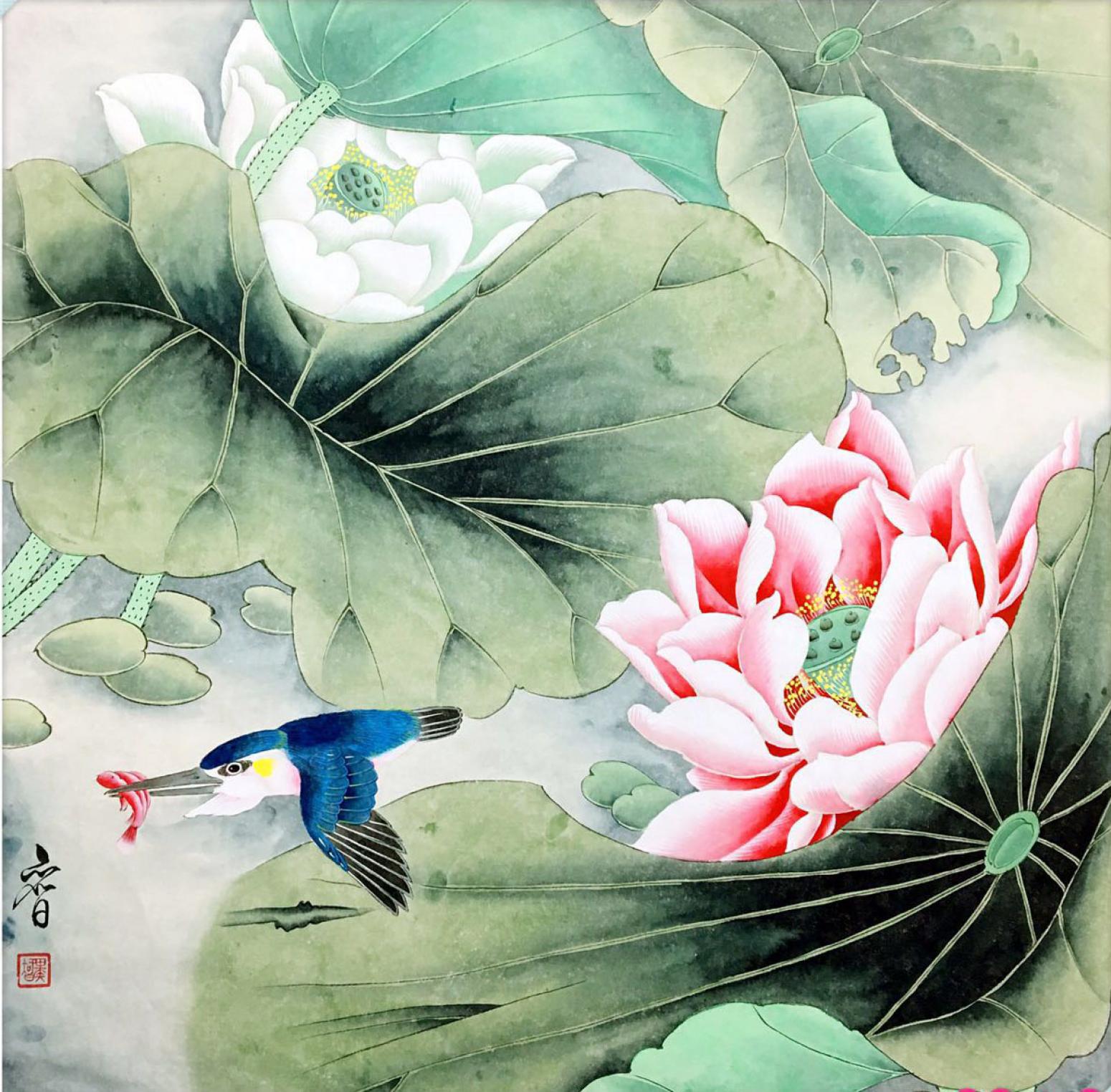 田奕智国画作品《【捕鱼穿莲过】作者田奕智》【图0】