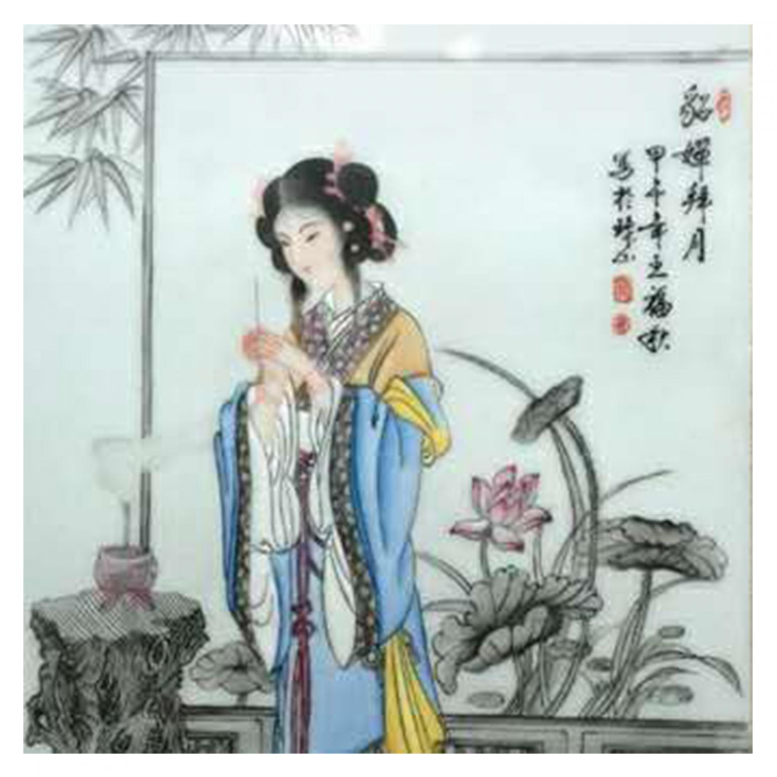 王福秋国画作品《【貂蝉拜月】作者王福秋》