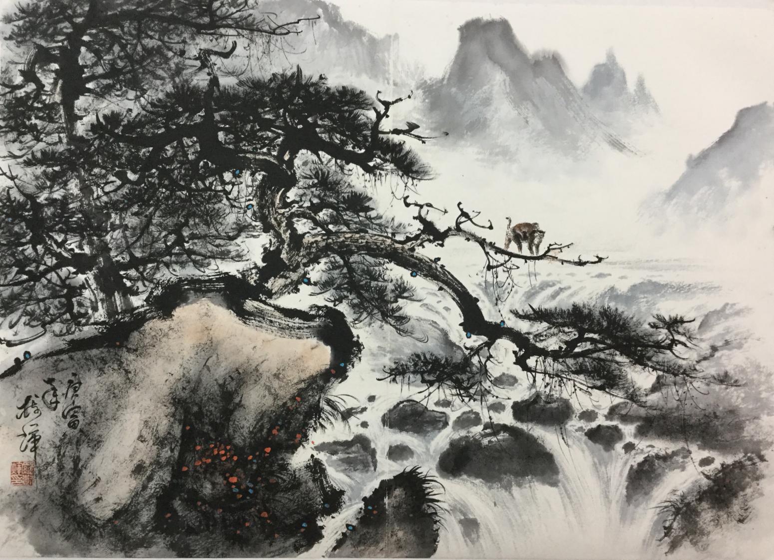 罗树辉国画作品《【高松眺流水】作者罗树辉》【图0】