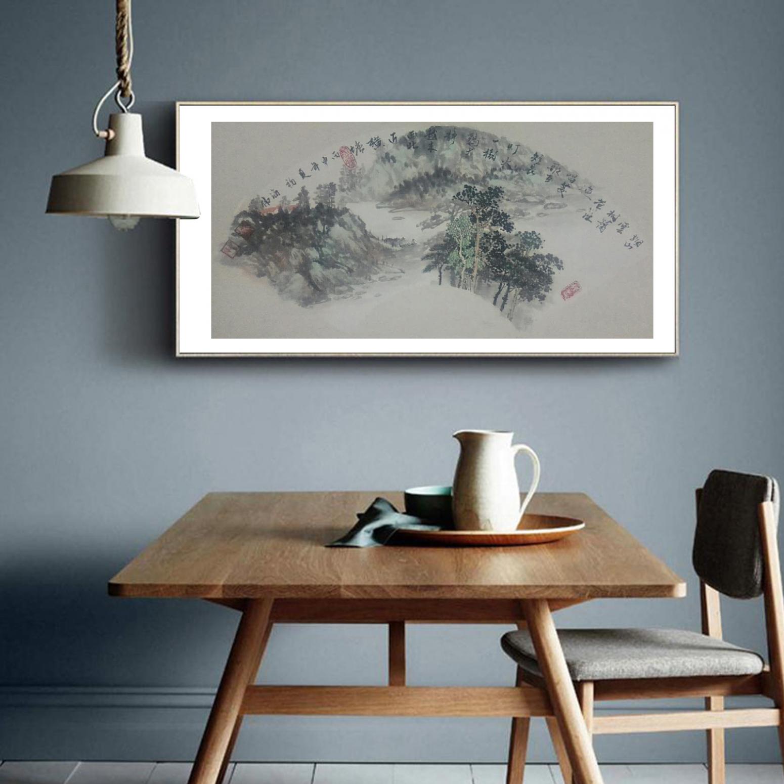 马海伟国画作品《【扇面烟山云】作者马海伟》【图3】