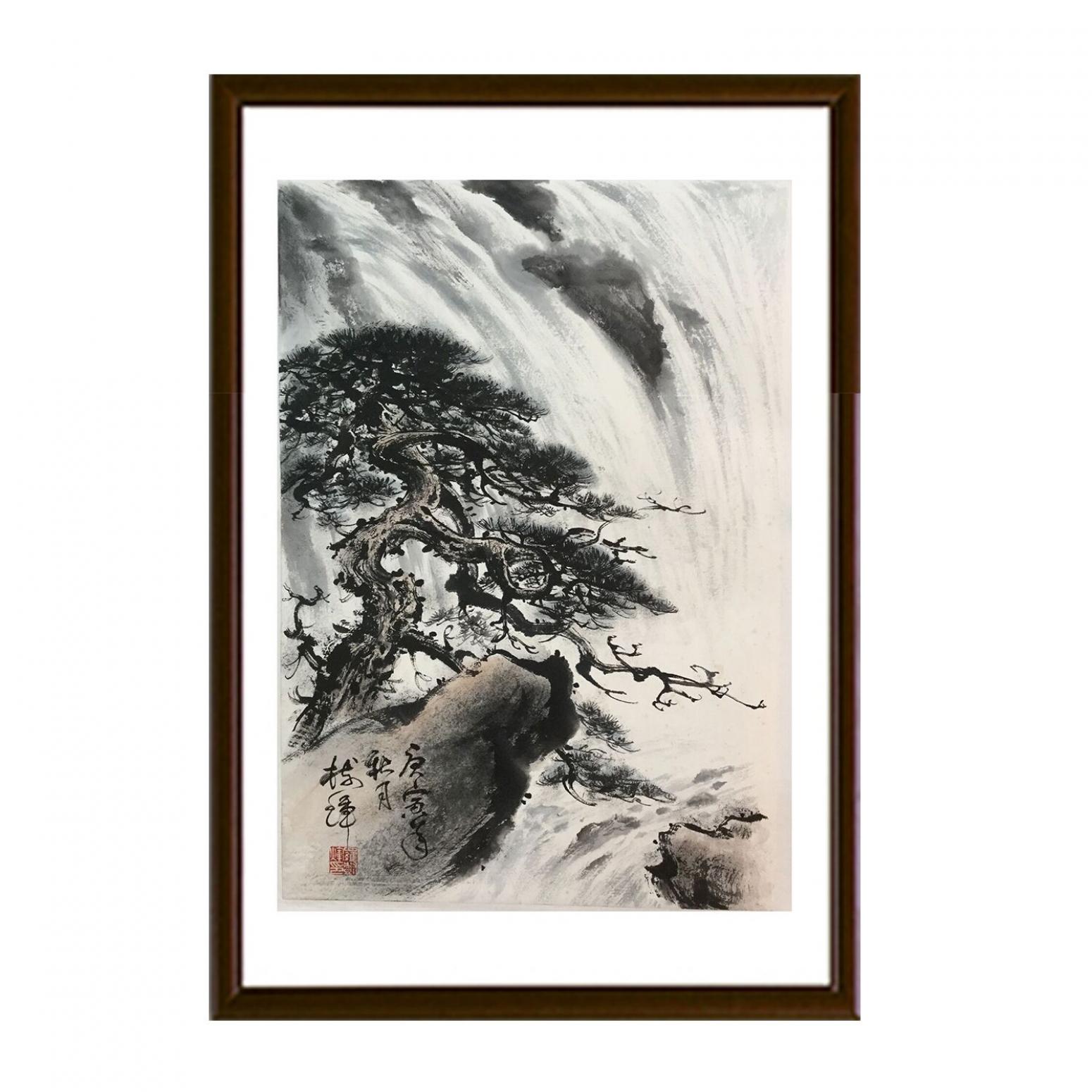 罗树辉国画作品《【瀑下松立】作者罗树辉》【图2】