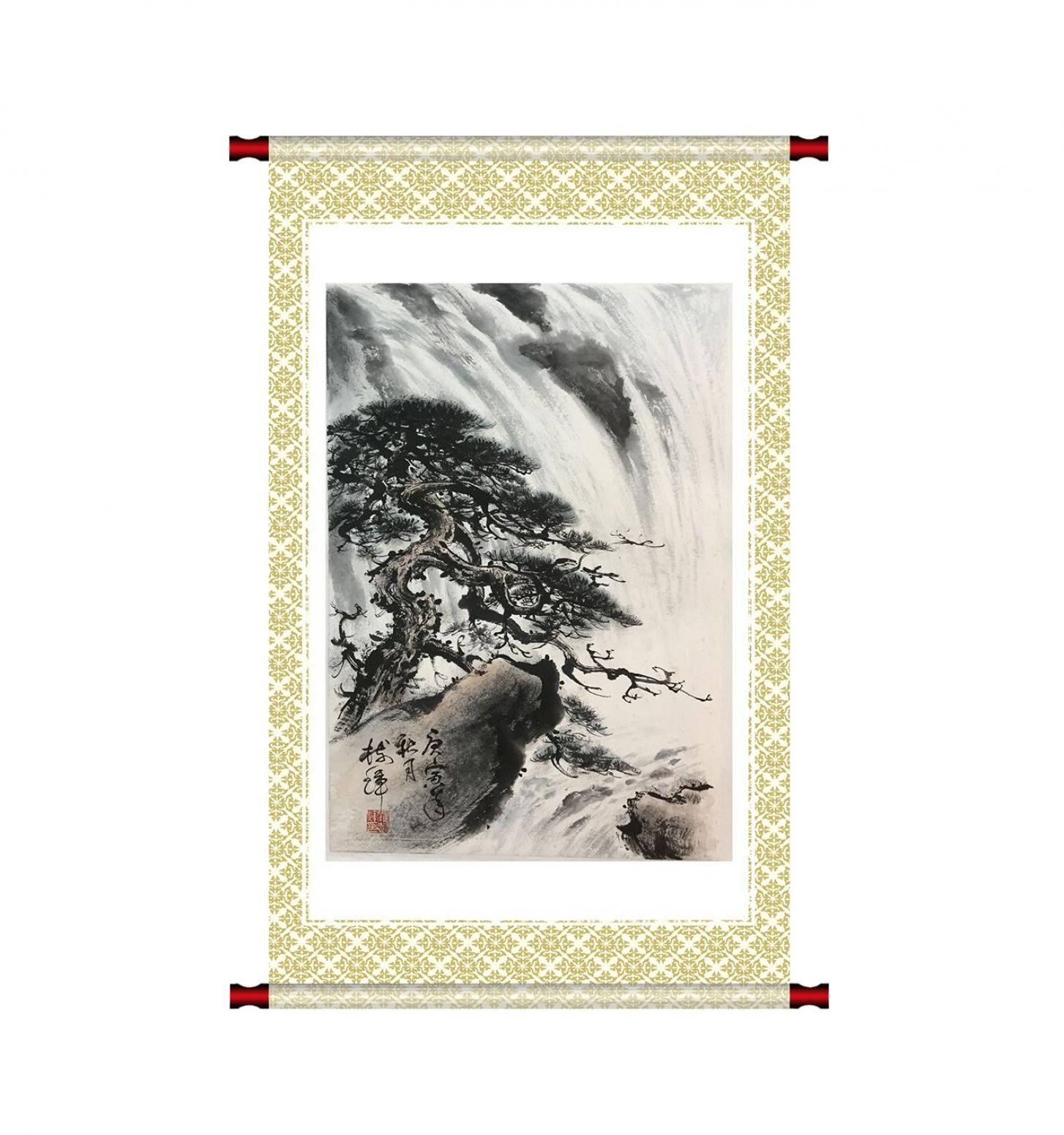 罗树辉国画作品《【瀑下松立】作者罗树辉》【图1】