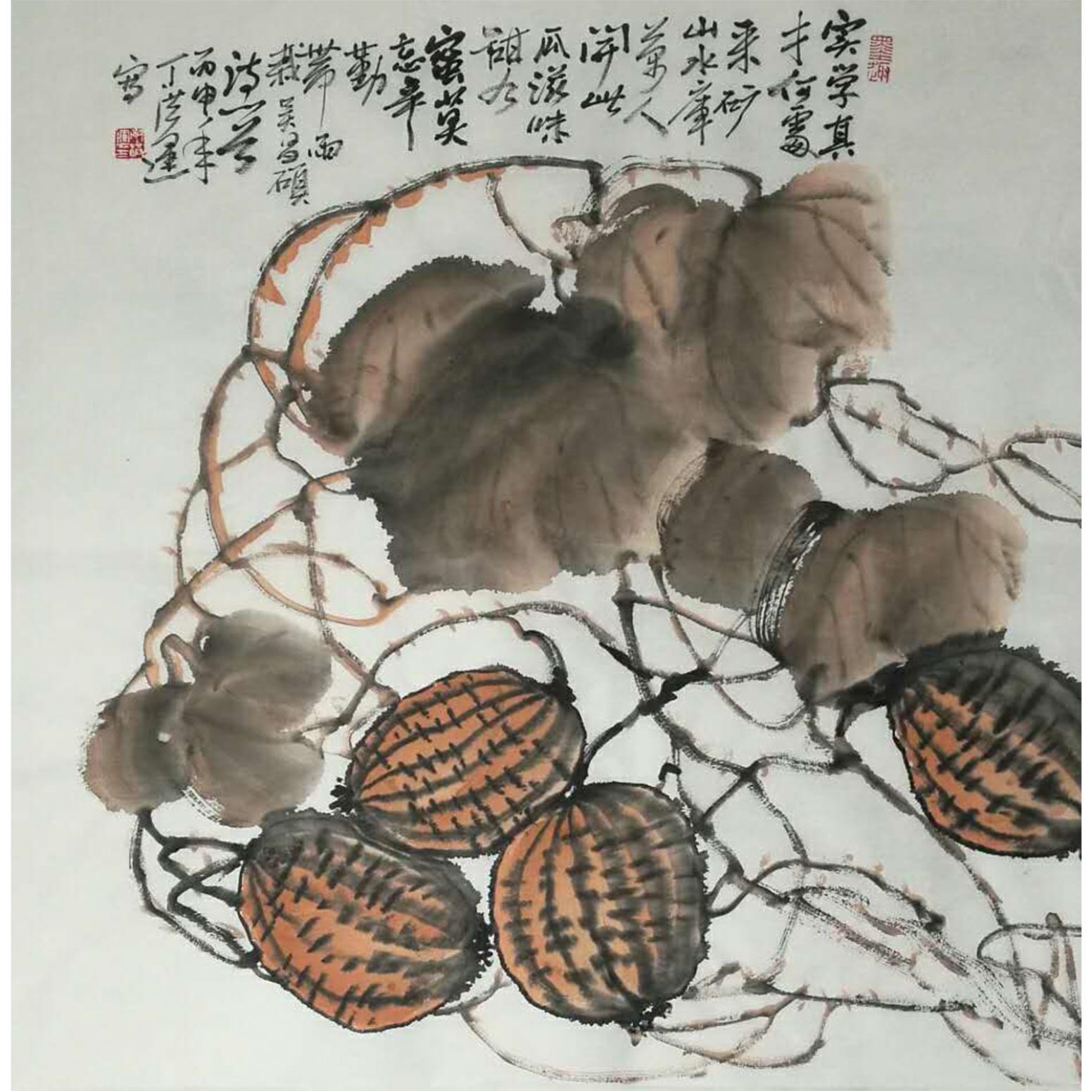 丁洪运国画作品《【瓜熟蒂落】作者丁洪运》