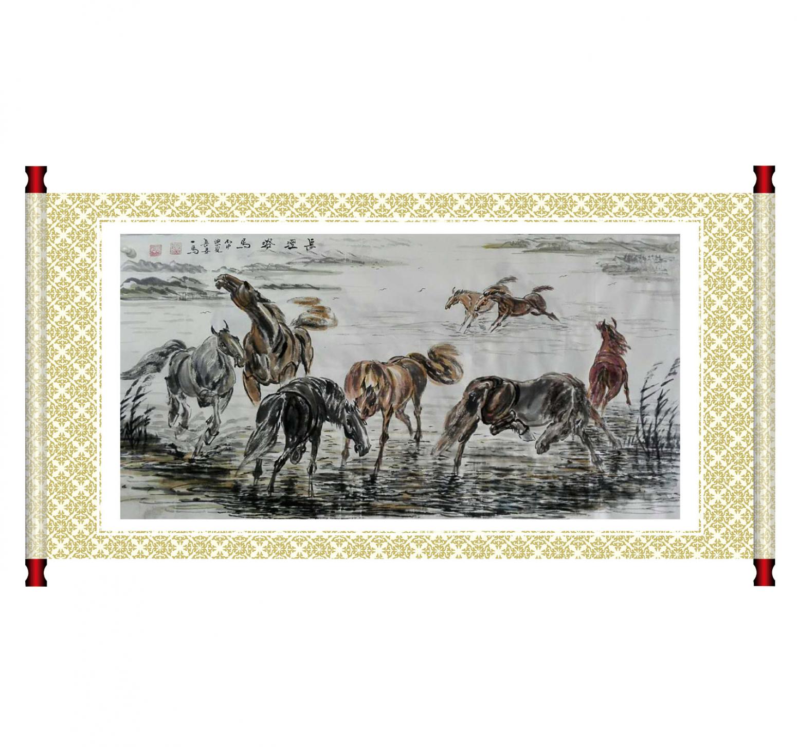 邵西安国画作品《【长泾浴马】作者邵西安》【图1】