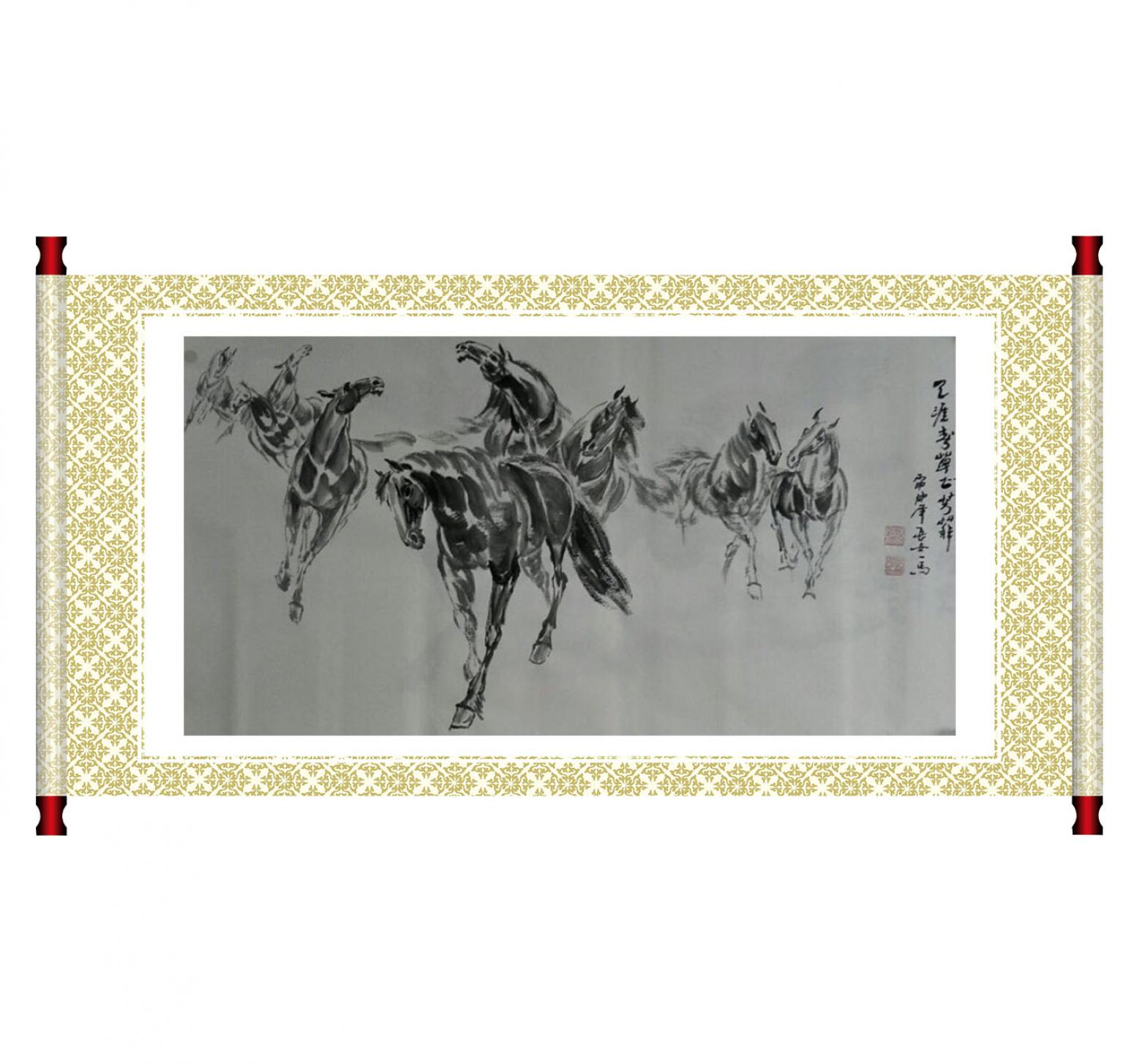 邵西安国画作品《【八马齐腾】作者邵西安》【图1】