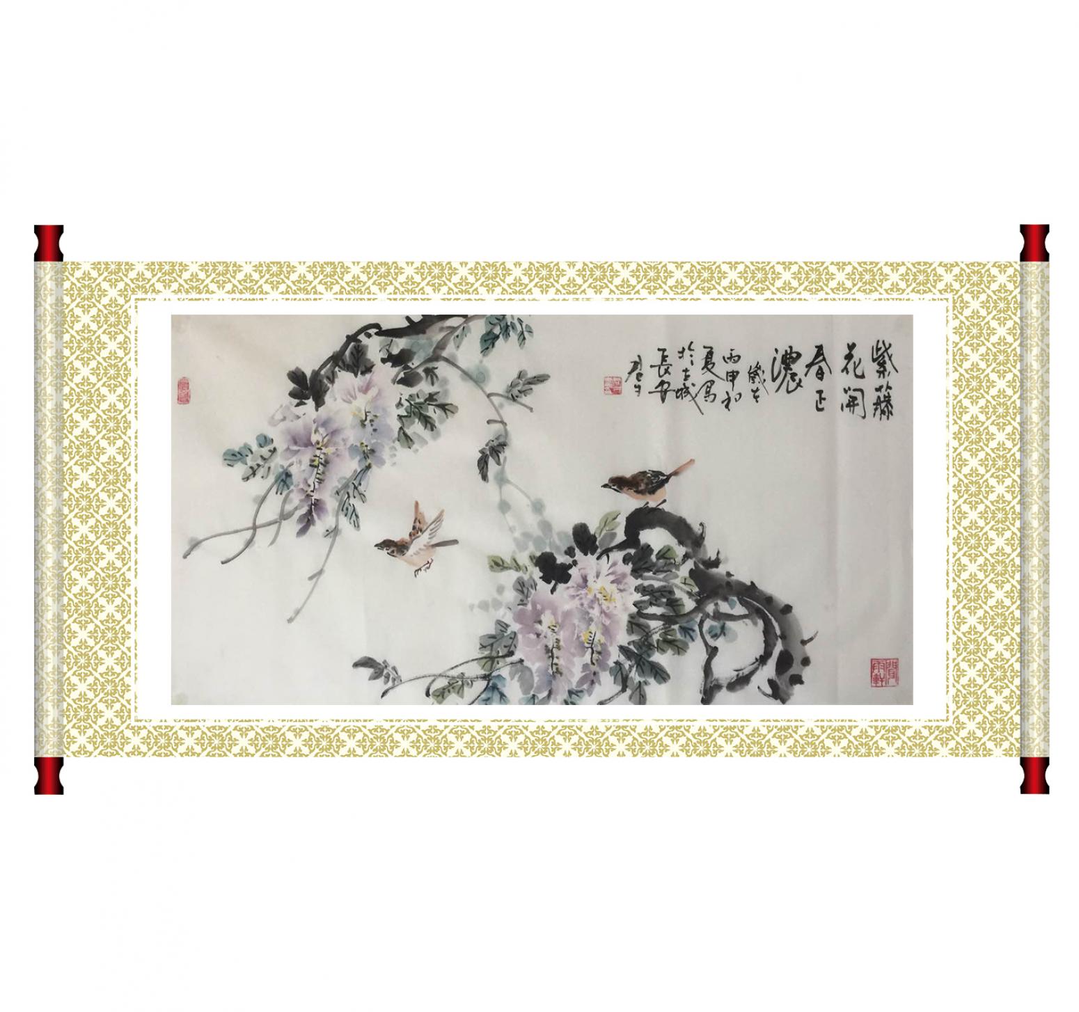 田君才国画作品《【紫藤花开】作者田君才》【图1】