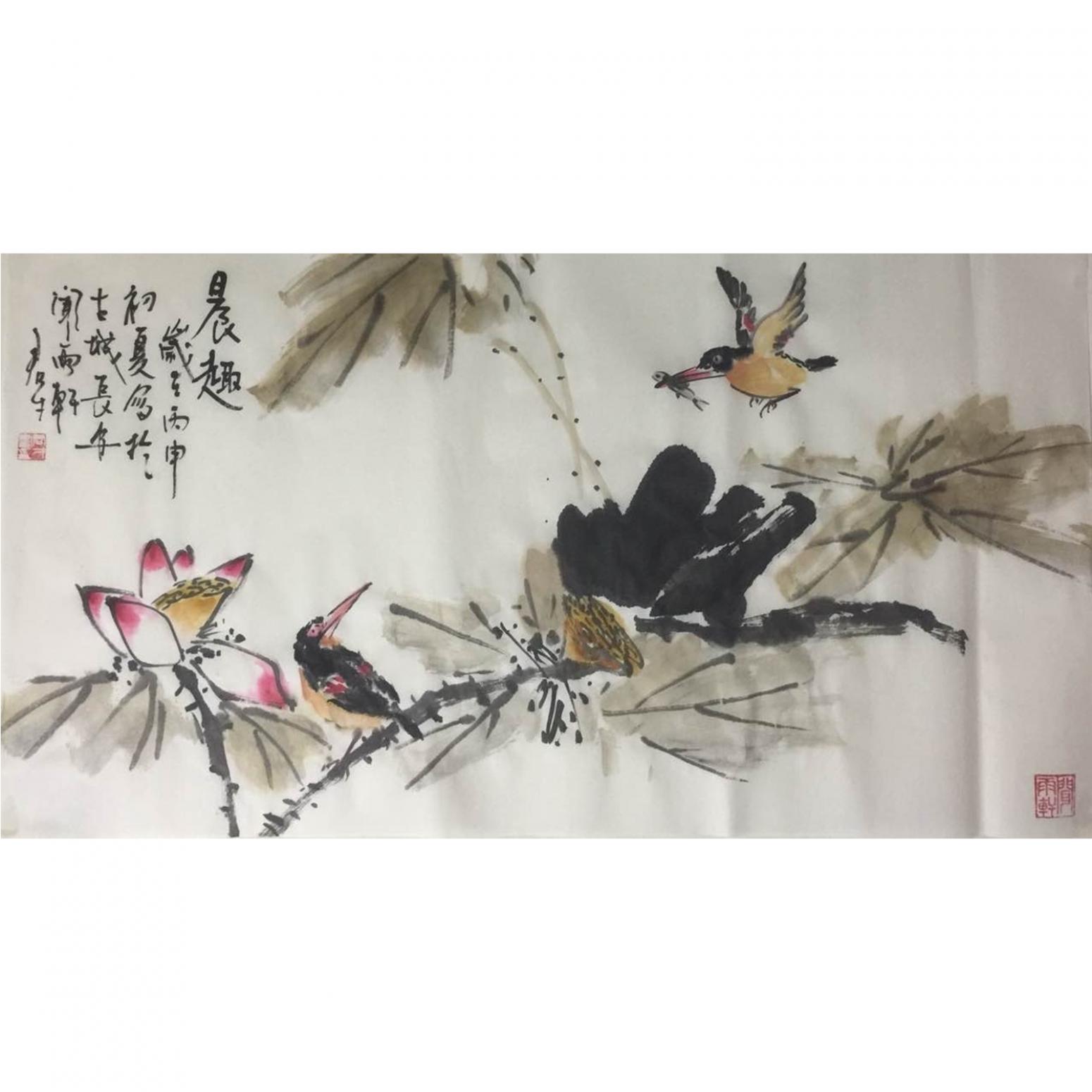 田君才国画作品《【晨趣】作者田君才》