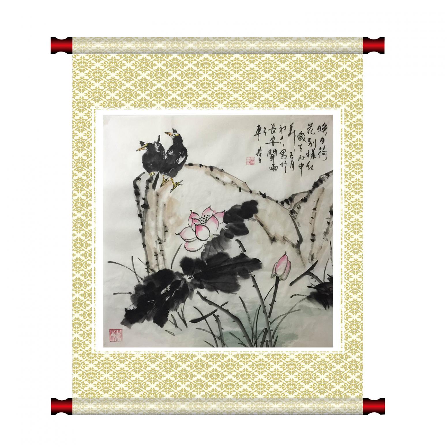 田君才国画作品《【晚间荷花别样红】作者田君才》【图1】